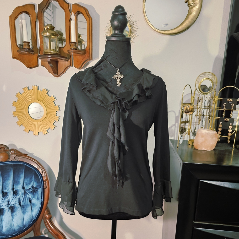 Jones New York Black Ruffled Blouse